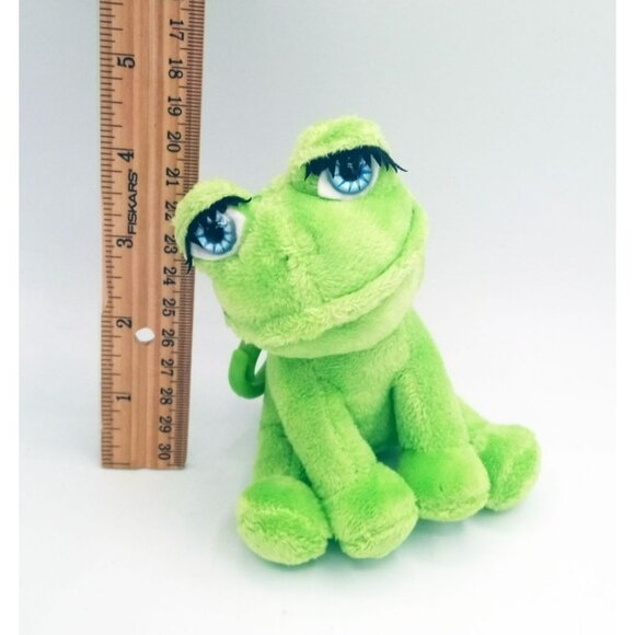 Green Froggy Friends Keychain Toy Soft Frog Plush Blue Eyes Long Lashes - Picture 2 of 15